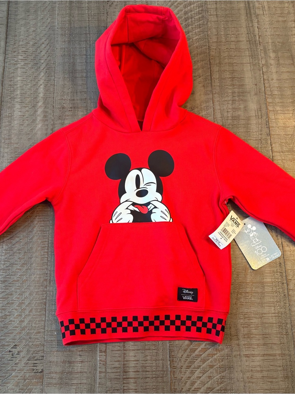 Vans Red Kids' Mickey Mouse Hoodie with Checker Trim